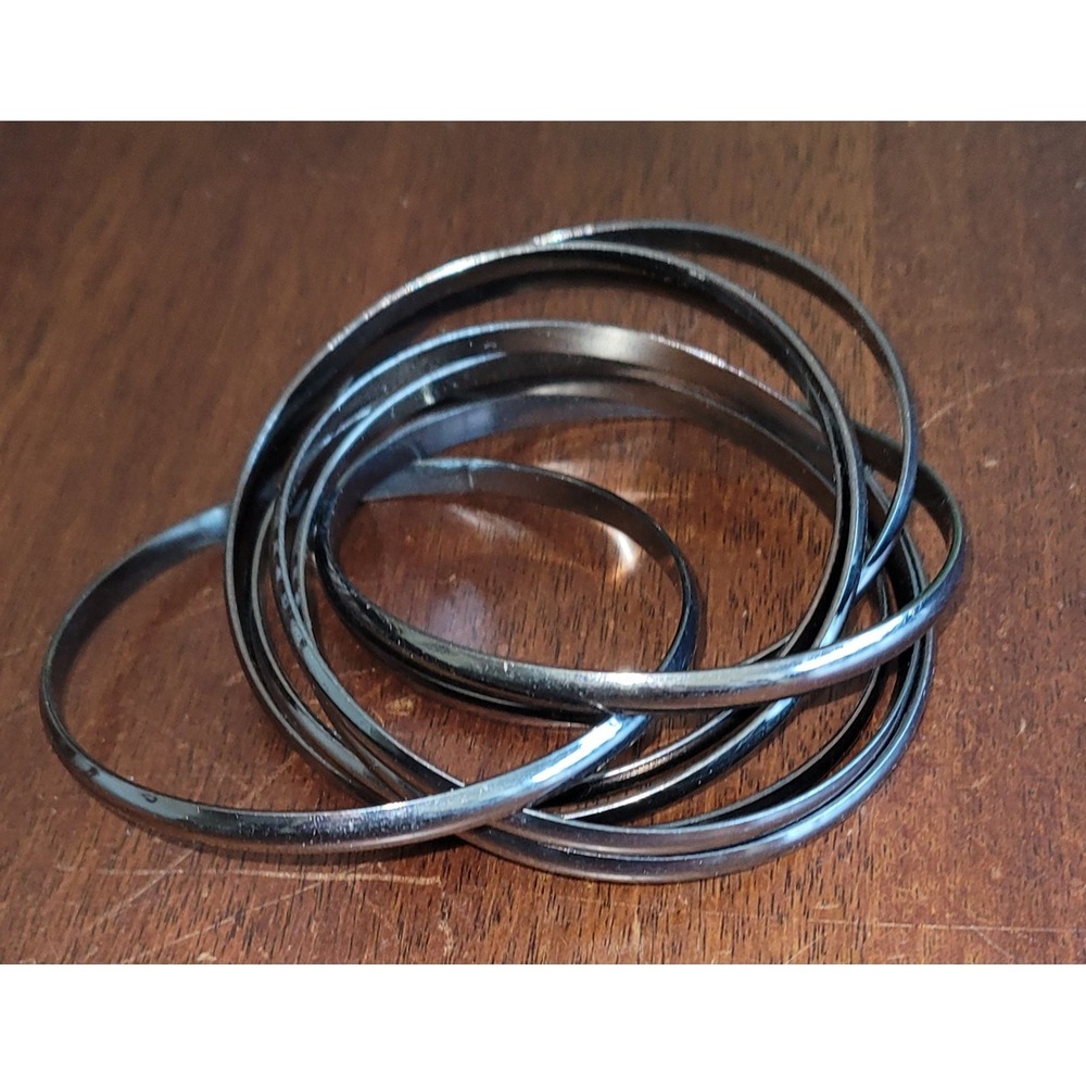 Unbranded Bracelet‎ 8 Gunmetal Bangles Solid Shiny - Picture 2 of 4